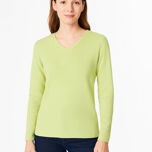 Talbots Green 100 Percent Cotton V Neck Long Sleeve‎ Top Shirt Womens Small